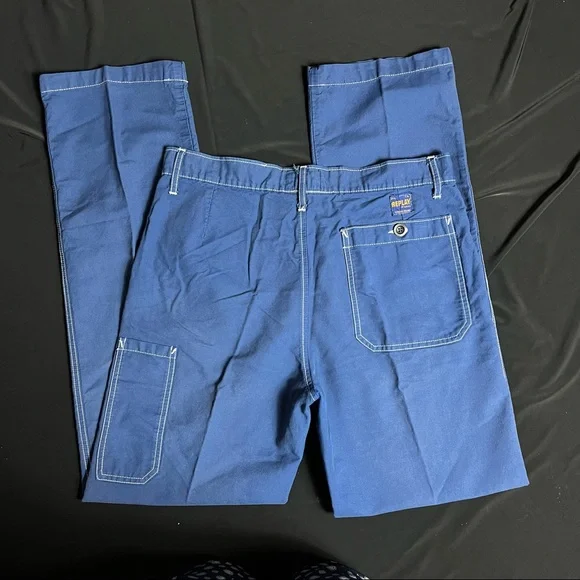 Vintage Y2k 90s Replay Blue Cargo Work Pants size 33 - Picture 5 of 14